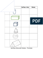 Surface Area and Volume Formula Sheet