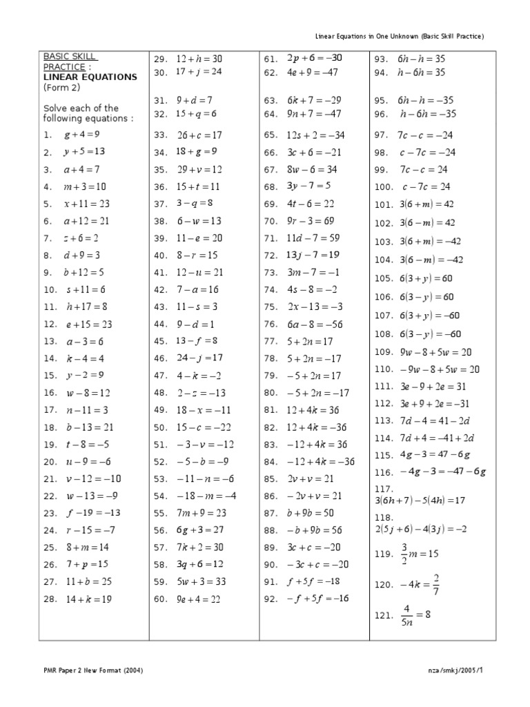 Linear Equations (Basic Skill) | PDF