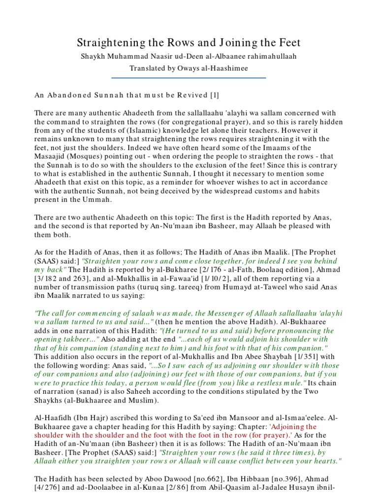 Straightening The Rows | Download Free PDF | Hadith | Religious Belief