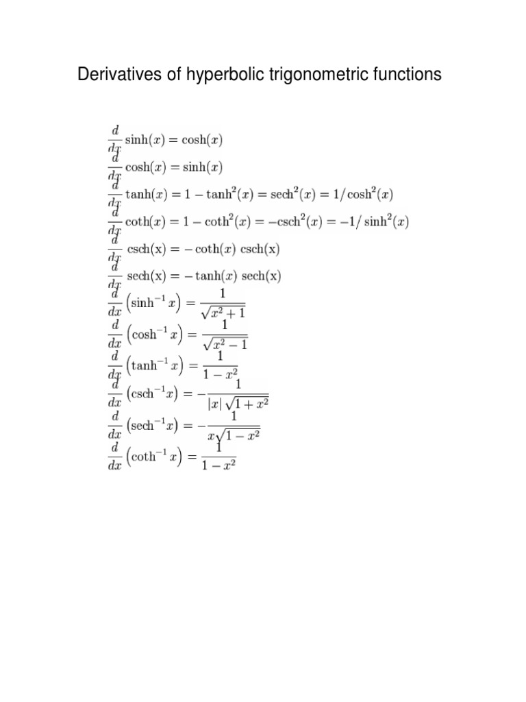 Hyperbolic Trig Function Derivatives | PDF | Technology & Engineering