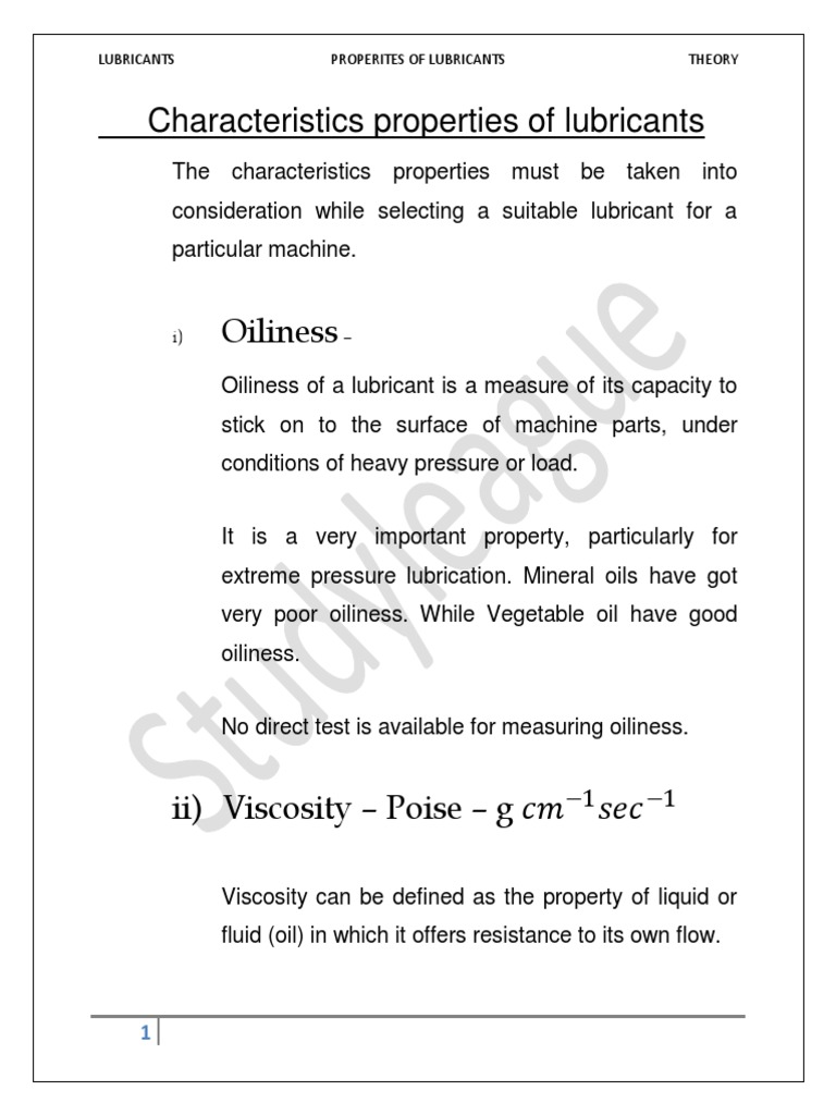Properties of Lubricants | PDF | Lubricant | Viscosity