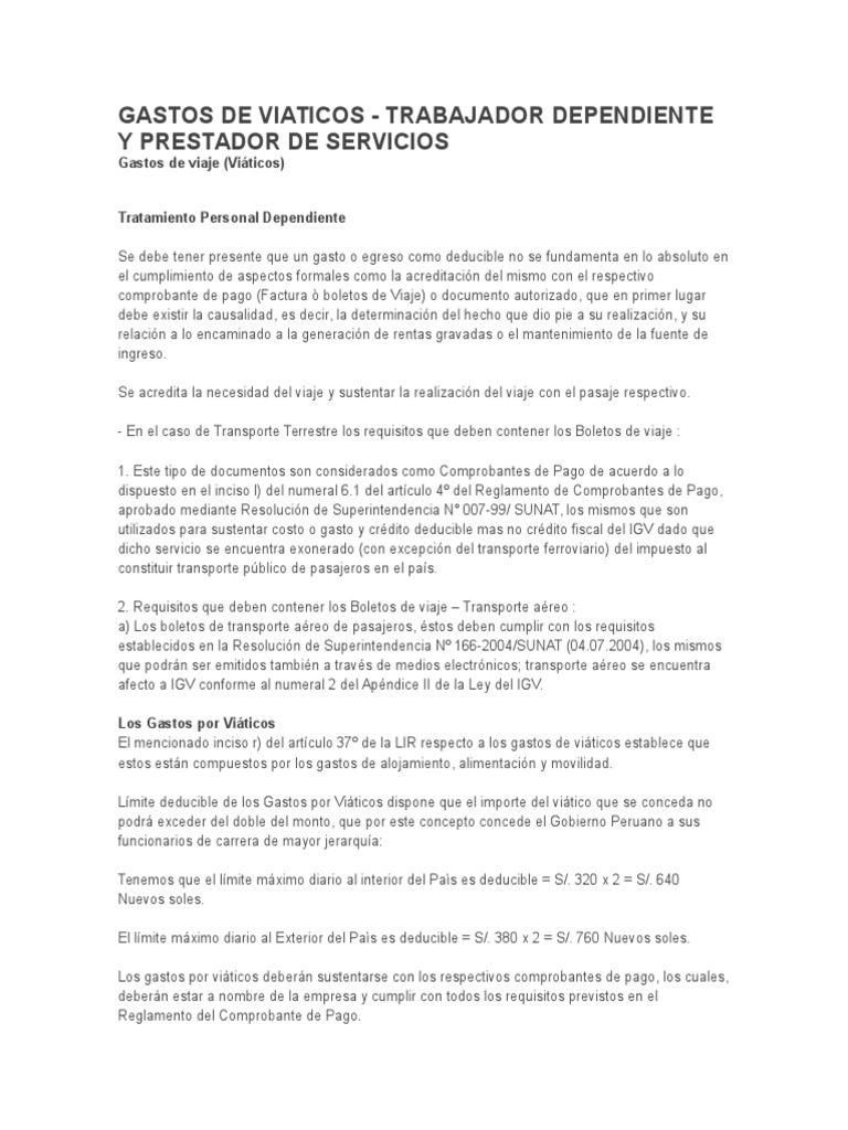 Gastos de Viáticos: Deducciones y Requisitos | PDF | Impuestos | Transporte