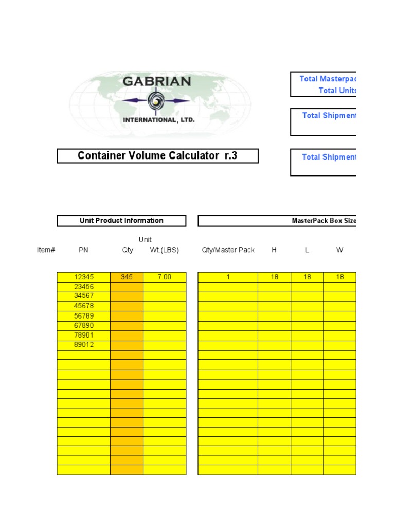 Container Volume Calculator r.3: Unit Product Information | PDF ...