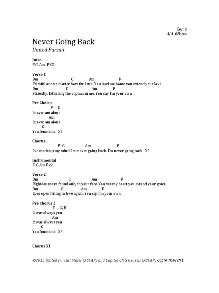 Never Going Back Chords Song Structure Songs