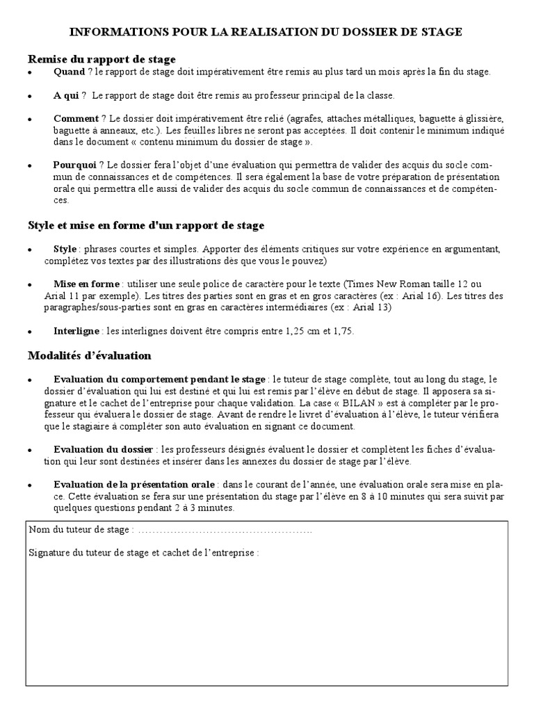 Exemple Rapport Tuteur Stagiaire