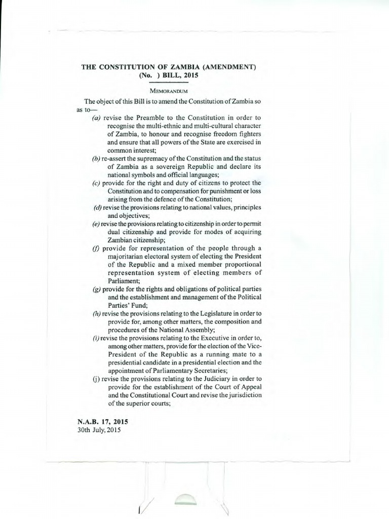 The Constitution of Zambia (Amendment) Bill 2015