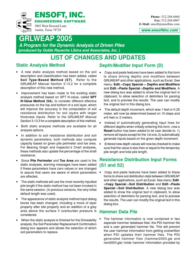 GRLWEAP 2005 Manual Updates | PDF | Deep Foundation | Method (Computer ...