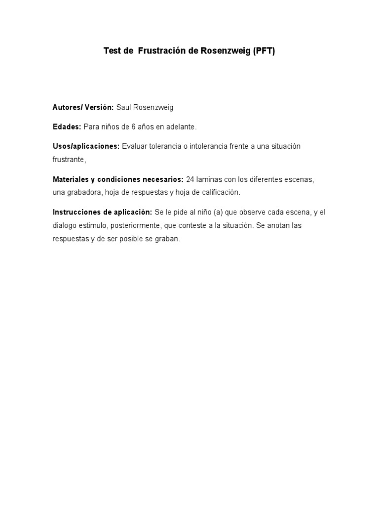 Test De Rosenzweig Pdf – Questionnaire De Rosenzweig Pdf – AYSPAK