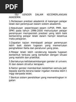 Isu Gender Dalam Kecemerlangan Akademik Pdf