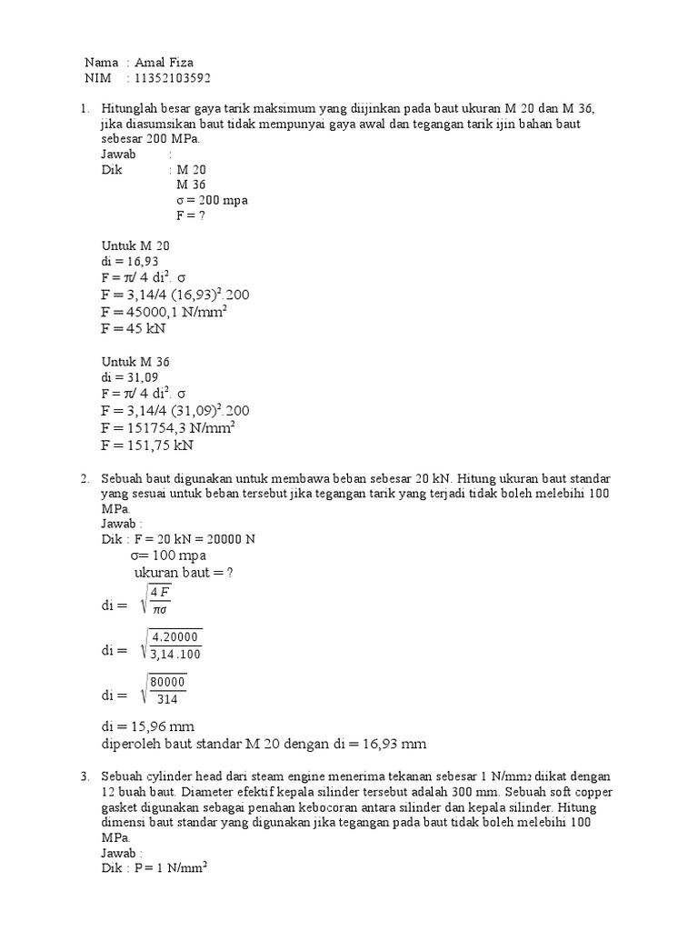 Amal Fizasoal Baut Elemen Mesin