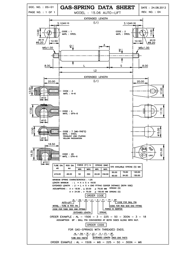 Gas Spring-Data-Sheet PDF | PDF