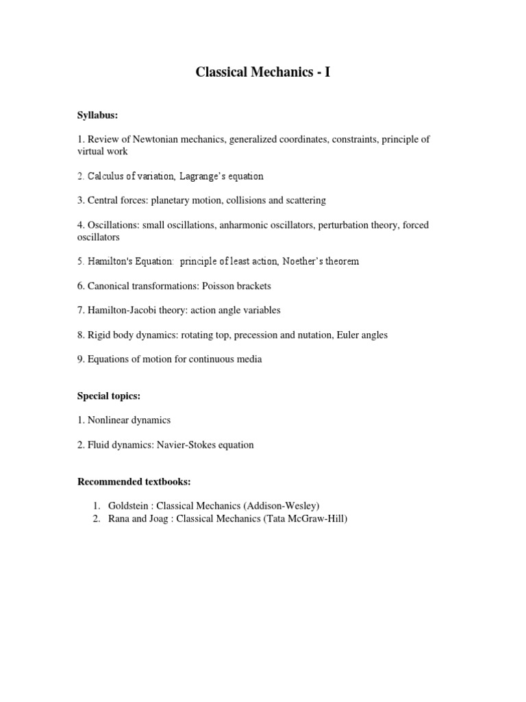 Syllabus Quantum Mechanics Field (Physics)