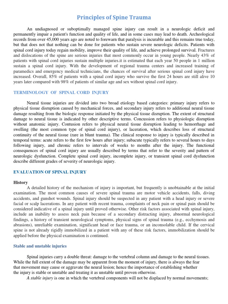 Spinal Trauma Management Principles | PDF | Vertebral Column | Vertebra