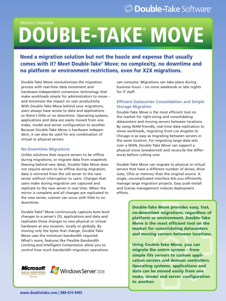 Double Take Move Datasheet | PDF | Hyper V | Windows Server 2003