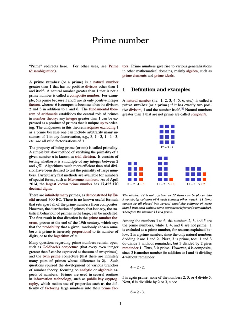 Prime Number: 1 Definition and Examples | PDF | Prime Number | Ring ...