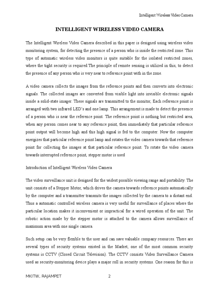 Intelligent Wireless Video Camera PDF Closed Circuit Television Wireless