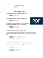 Positive and Negative Integers Instruction Sheet