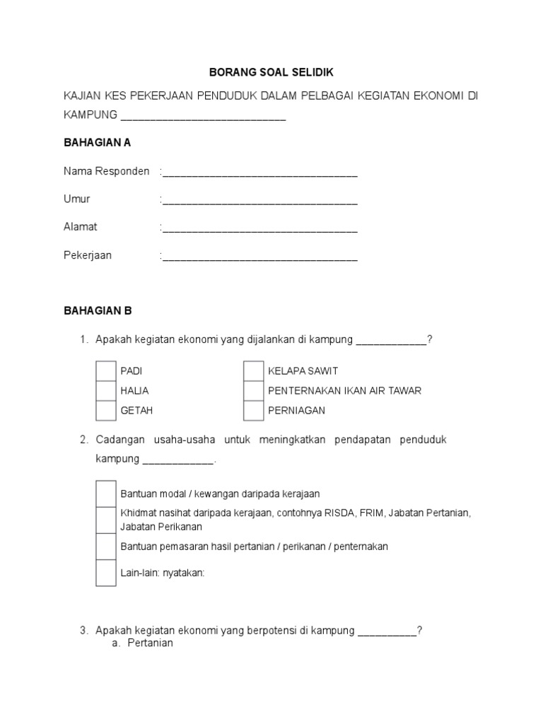 Contoh Borang Soal Selidik Geografi Tingkatan 1 Sisa Domestik