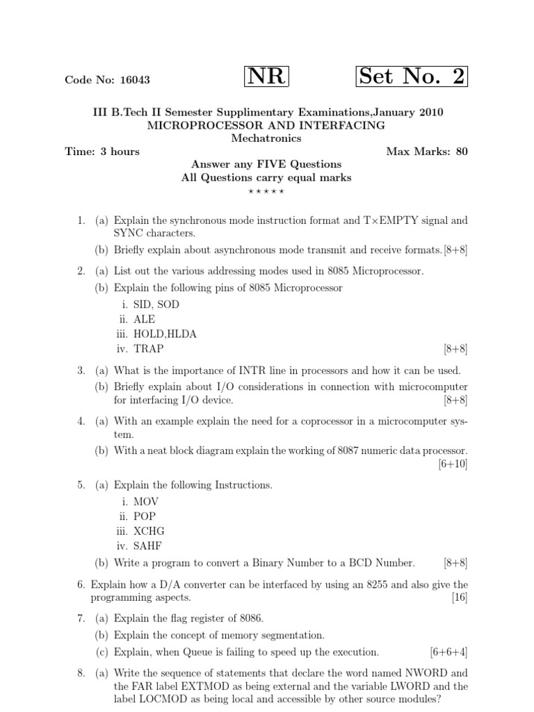 Microprocessor Interfacing Exam Questions | PDF | Microprocessor ...