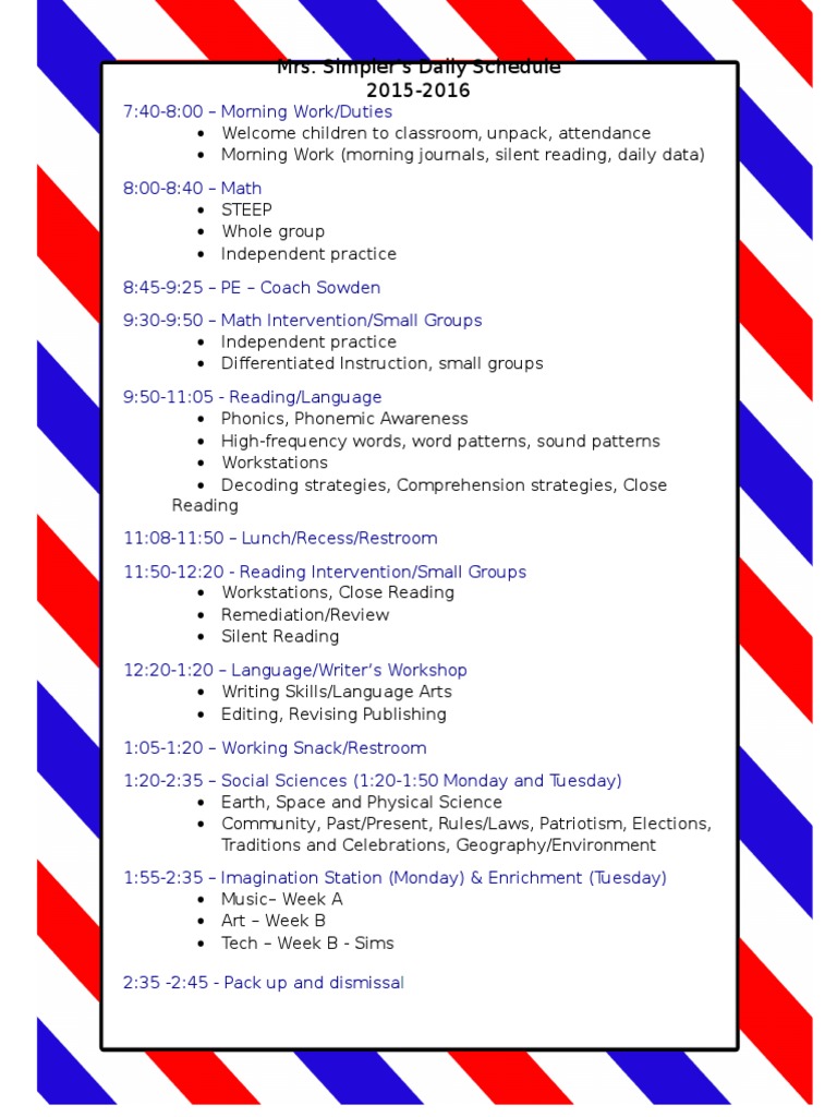Daily Schedule 2015-16 | PDF | Foreign Language Studies