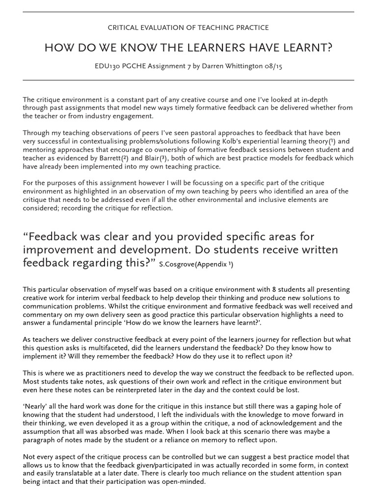 How Do We Know The Learners Have Learnt? | PDF | Critical Thinking ...