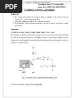 Common Source Amplifier: Experiment Date: 4 October 2011 Name: P.JAGADEESH (11MVD0015)