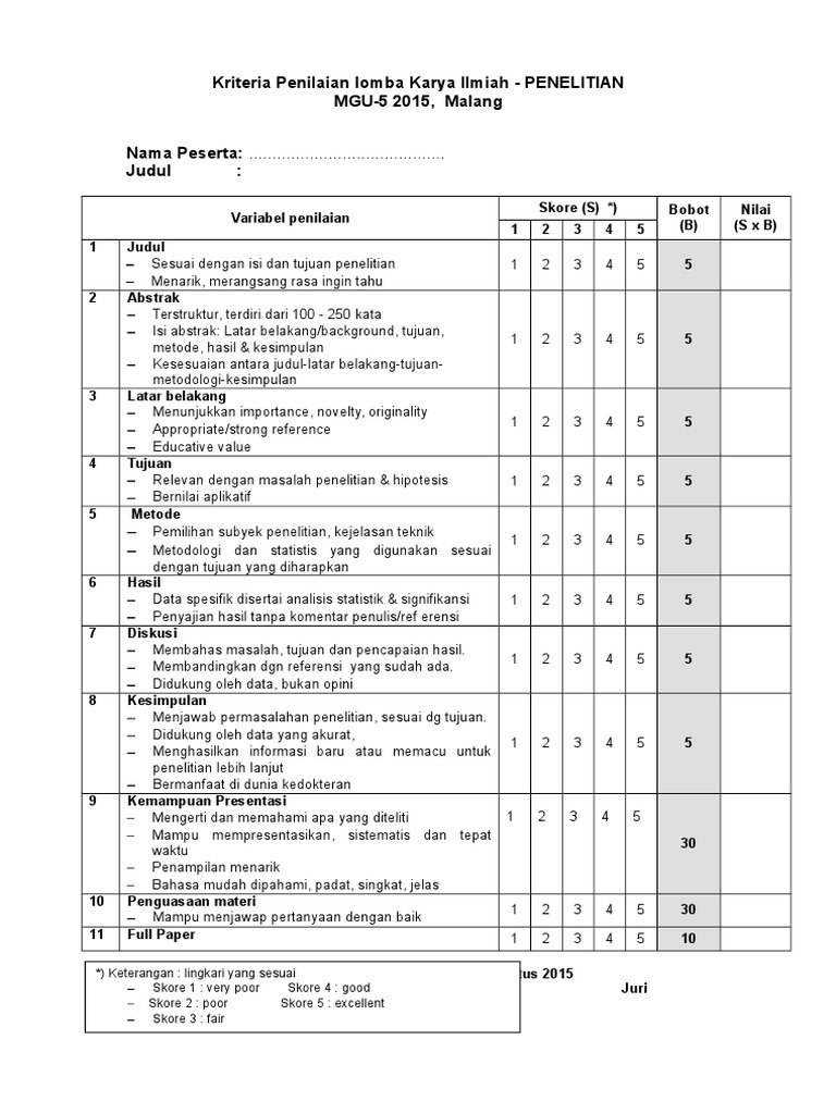 Kriteria Penilaian Poster Penelitian Mgu 2015