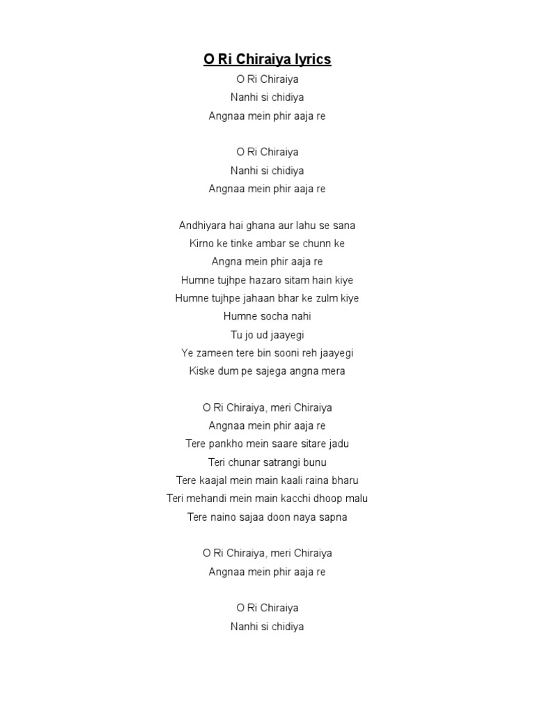 O Ri Chiraiya Lyrics Pdf Polytheism Monotheism