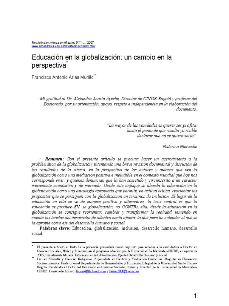 Educación en La Globalización. Un Cambio de Perspectiva | PDF