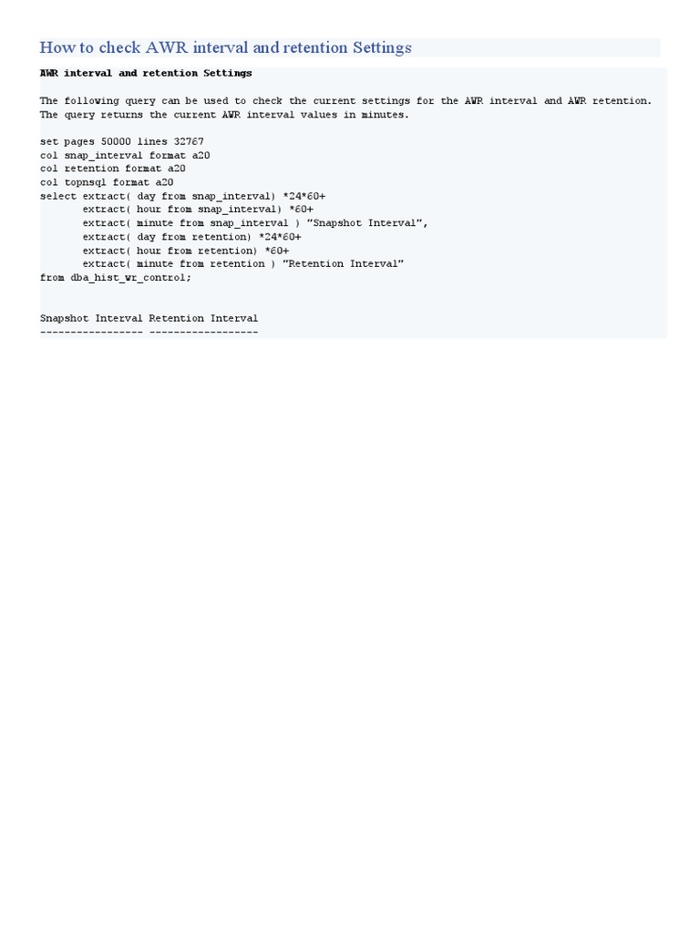 AWR Interval and Retention Settings Check | PDF