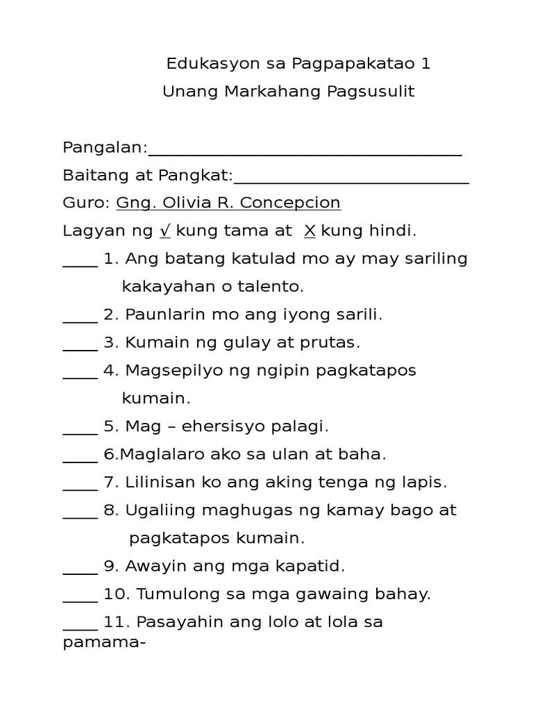 esp 1st markahang pagsusulit pdf