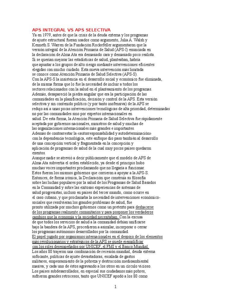 Aps Integral vs Aps Selectiva