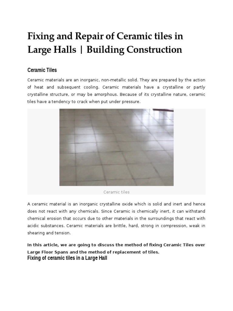 Fixing Ceramic Tiles in Large Halls | PDF