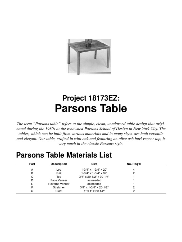 Parsons Table PDF Crafts Woodworking