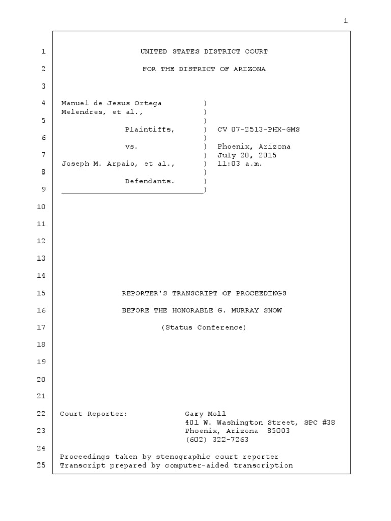 Melendres # 1186 | JULY 20 TRANSCRIPT | Summary Judgment | Judge | Free ...