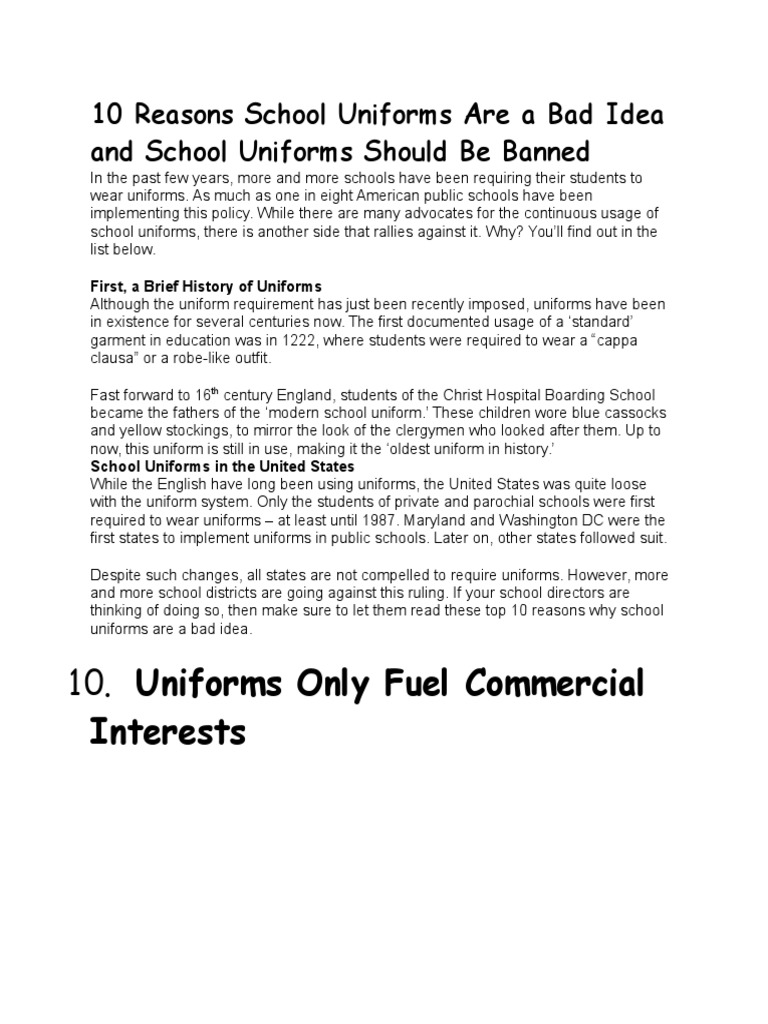 10 Reasons School Uniforms Are A Bad Idea and School Uniforms Should Be