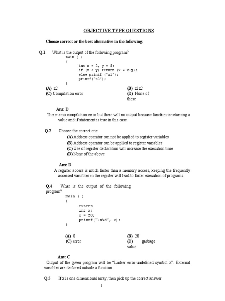 MCQs C (Programming Language) Subroutine