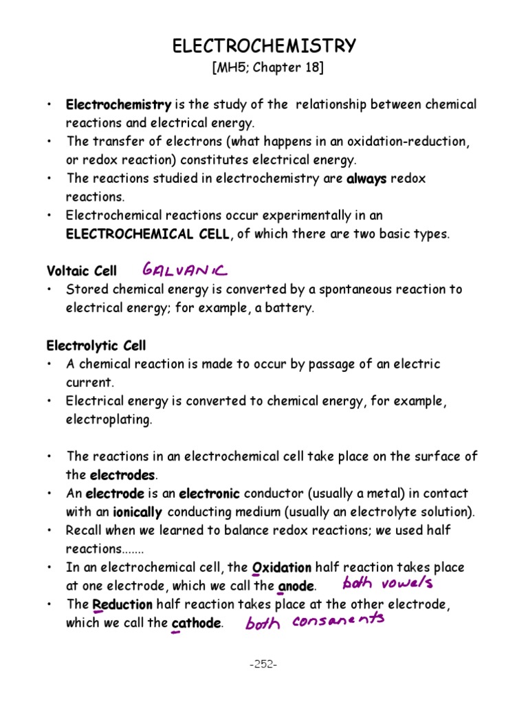 Electrochemistry Notes Redox Electrochemistry