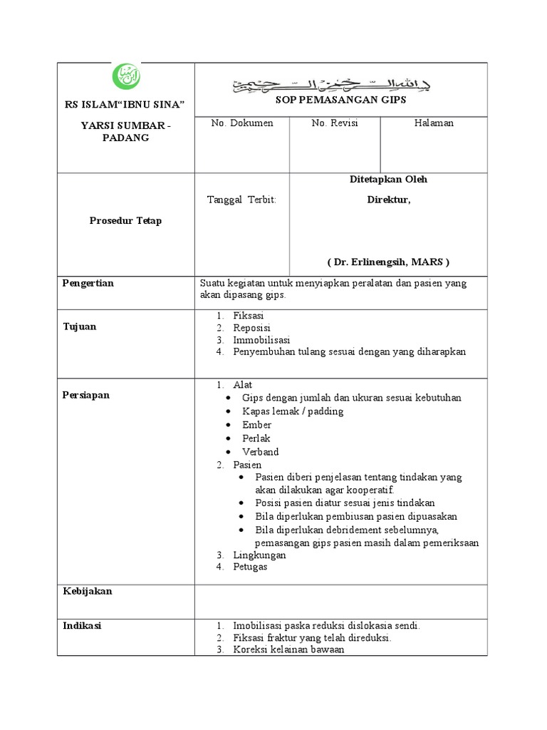 SOP Pemasangan Gips di RS Ibnu Sina | PDF