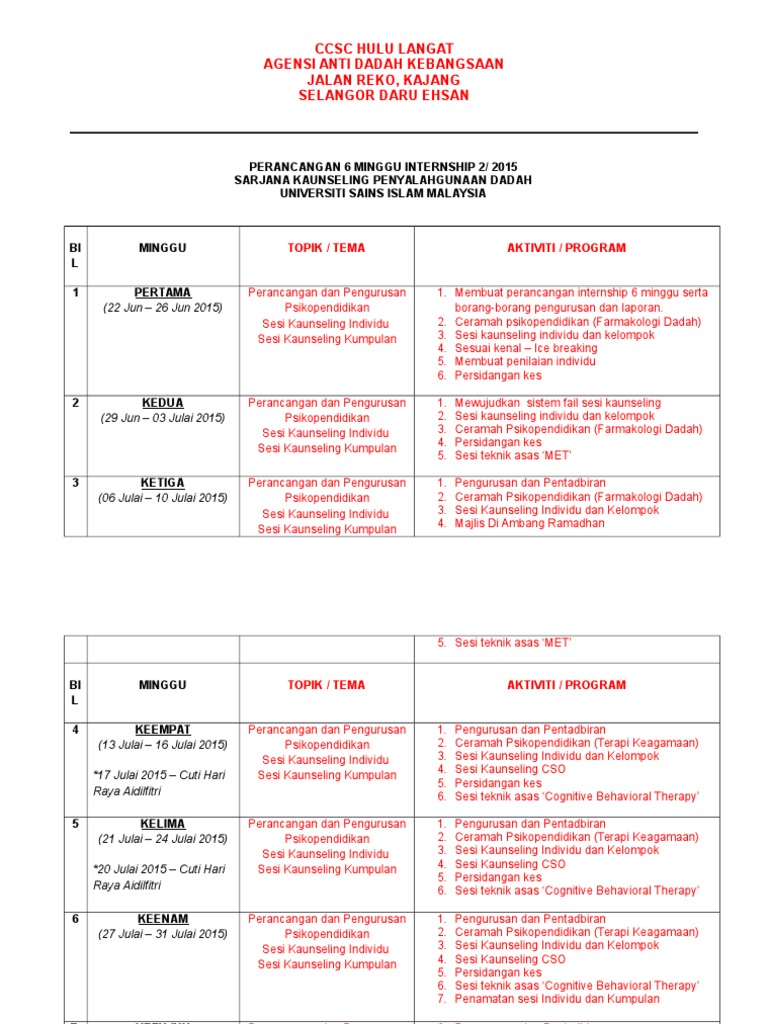 Contoh Weekly Planner PDF