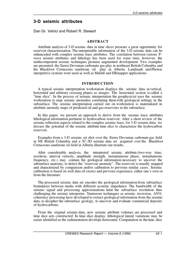 3 D Seismic Attributes Dan Gr Vetrici And Robert R Stewart Pdf