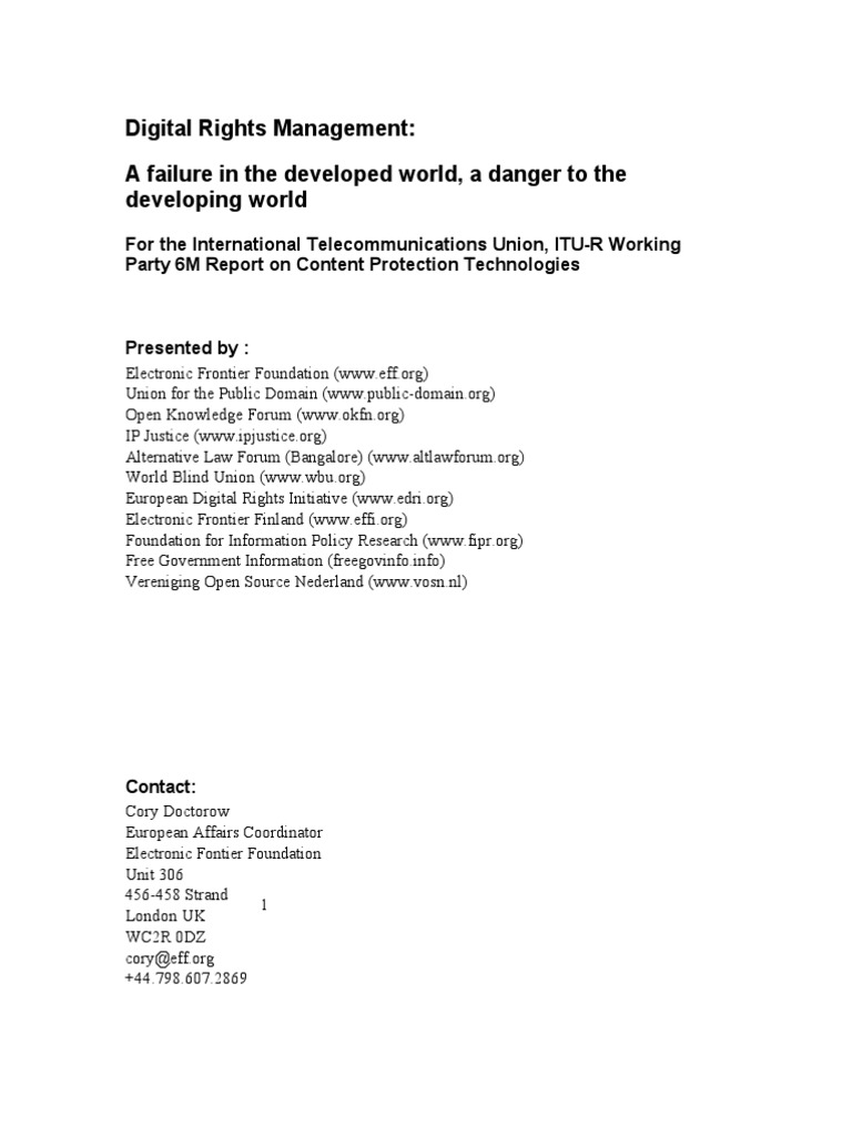 Digital Rights Management A Failure in The Developed World, A Danger