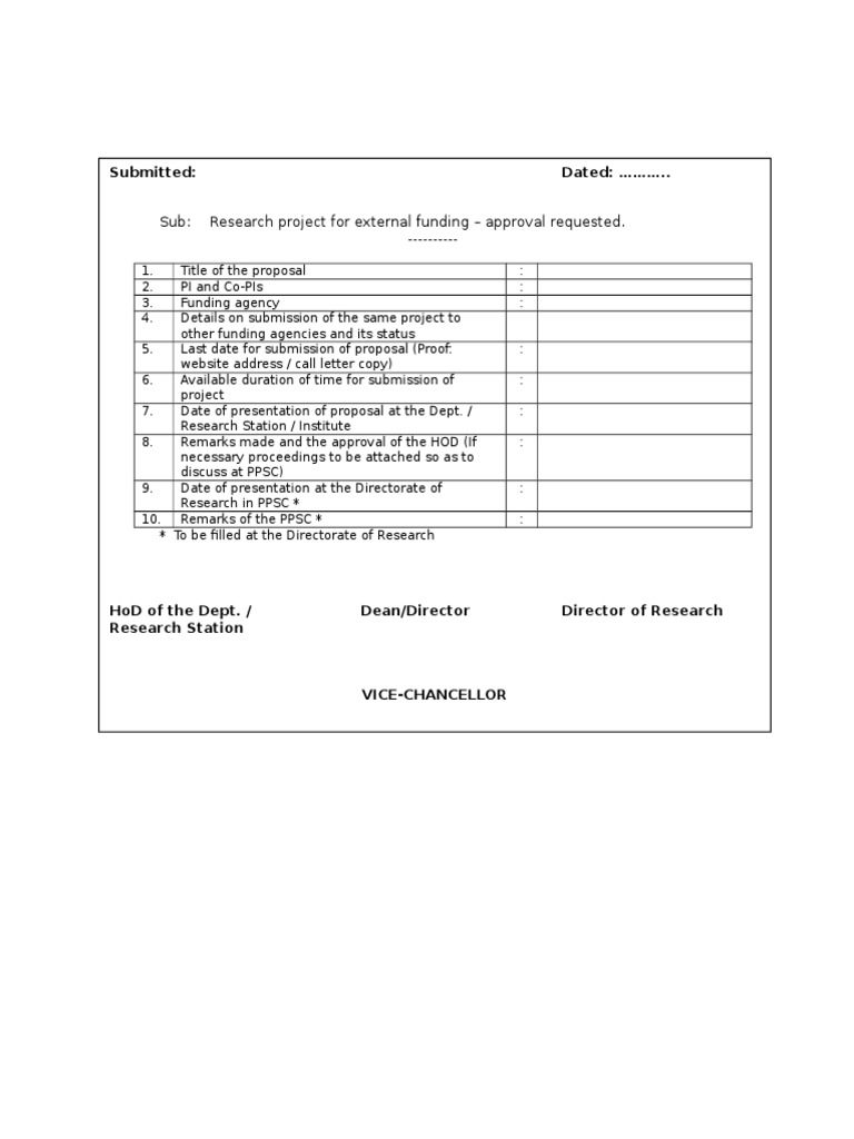 Externally Funded Project - Cover Note | PDF