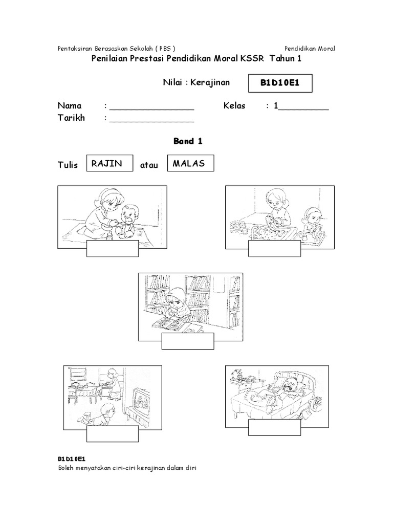 Evidens Pbs Pendidikan Moral Tahun 1 Nilai Kerajinan Band 1 6 Pdf Pdf