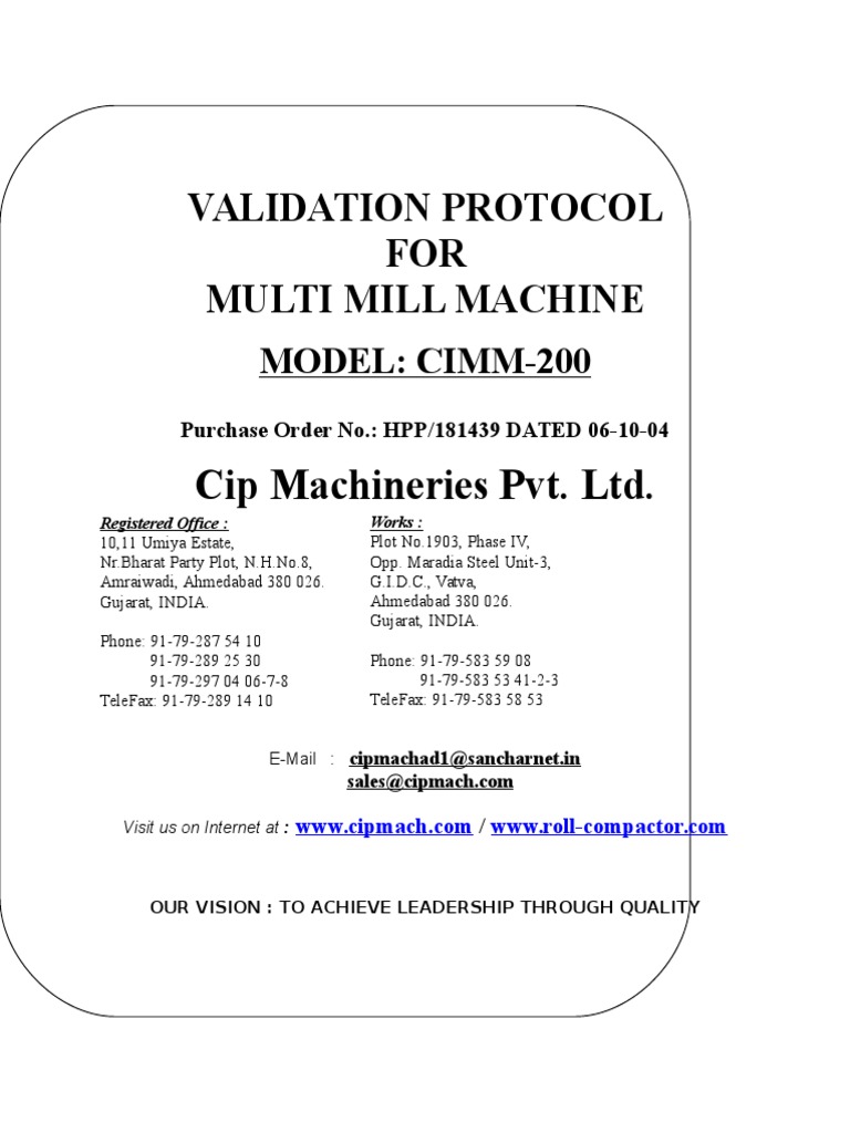 Multi Mill Machine Validation Protocol | PDF | Verification And ...