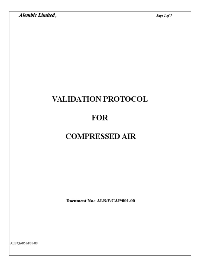 Validation Protocol for Compressed Air System PDF Business