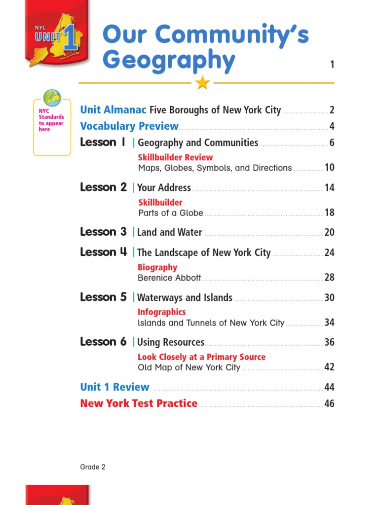 NYC Social Studies Grade 2 Table of Contents