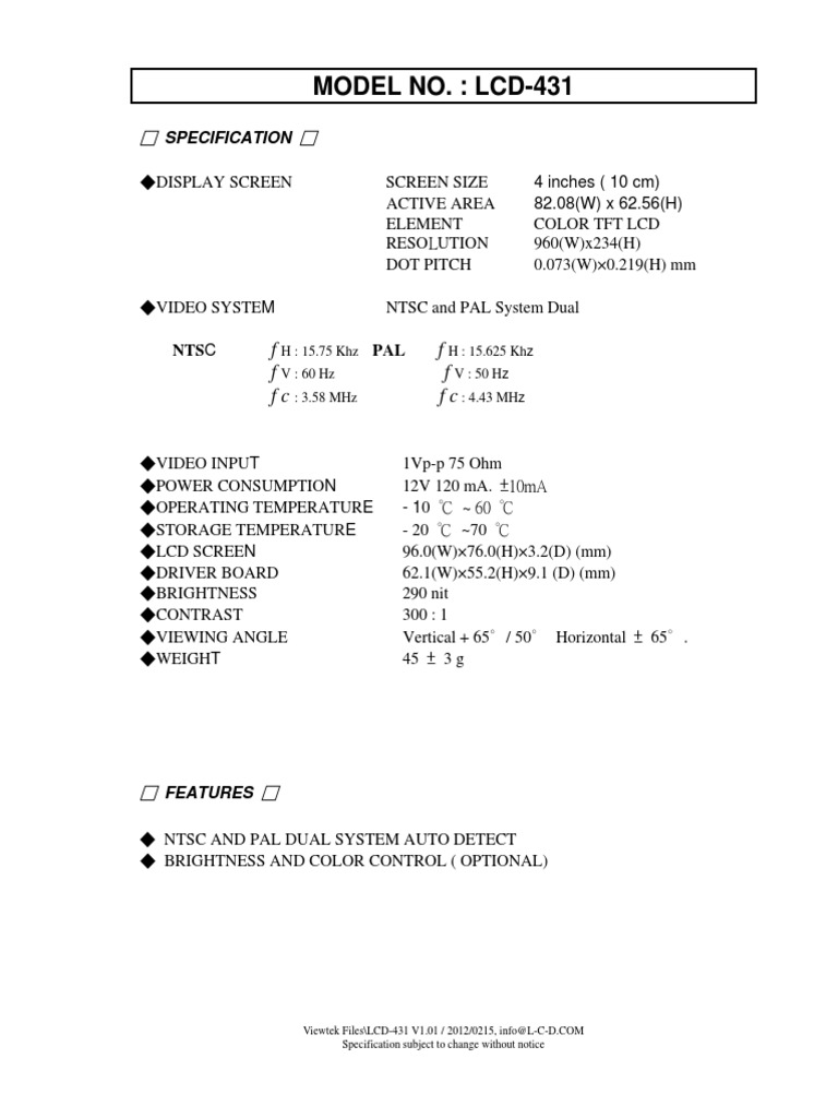 LCD-431 Specifications Overview | PDF | Computers