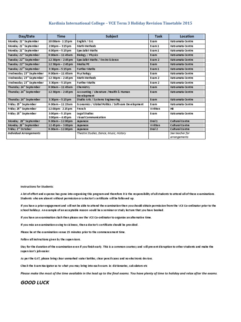 2015 VCE Unit 3-4 Holiday Revision - Student | PDF | Test (Assessment ...