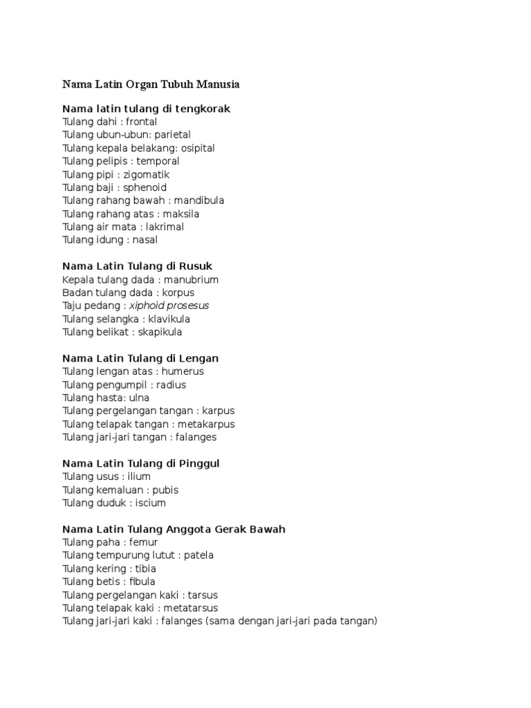 Nama Latin Organ Tubuh Manusia Pdf